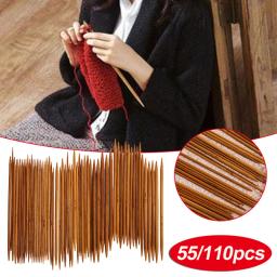55 pçs 11 tamanhos 13cm de bambu tricô agulhas crochê ganchos duplo apontado carbonizado bambu agulhas camisola tecer artesanato - Image 1
