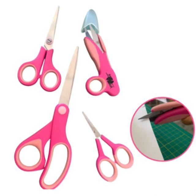 Conjunto Profissional de 4 Tesouras de Costura em Aço Inoxidável com Cabo Soft para Artesanato e Costura