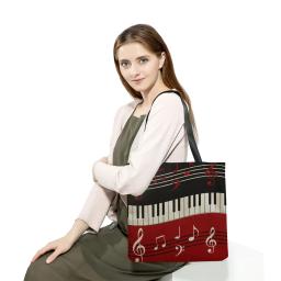 Novo no piano música símbolo impresso bolsa feminina dobrável portátil casual sacos de ombro de compras eco reutilizável viagem tote - Image 3