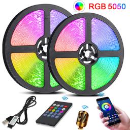 Fita LED com sincronização de música, Fita LED RGB 5050, Controle Bluetooth, Fita flexível, Decoração para festas, Luz de fundo para TV - Image 1