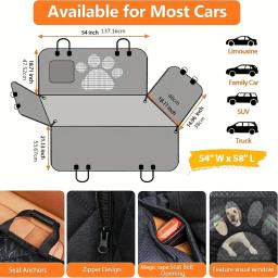 Universal Pet Seat Cover para o assento traseiro do carro, 100% Waterproof Dog Hammock, Visual Mesh Window e Side Zipper - Image 6