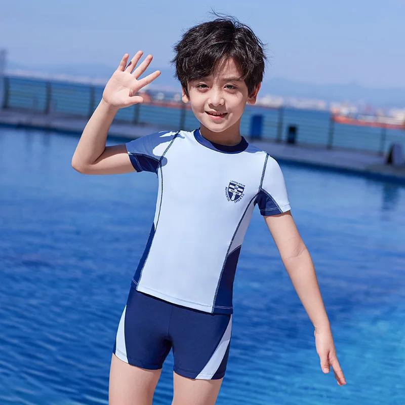 Fatos de banho de praia de manga curta masculinos, calção infantil, roupas de banho masculinas, maiôs infantis, meninos, crianças, UPF50 Plus, 2 peças - Image 1