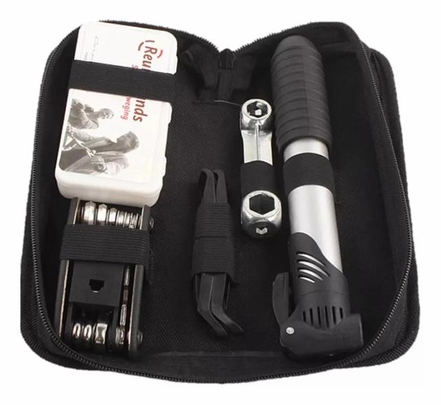 Kit Completo de Ferramentas para Bicicleta com Bomba de Ar e Bolsa para Quadro