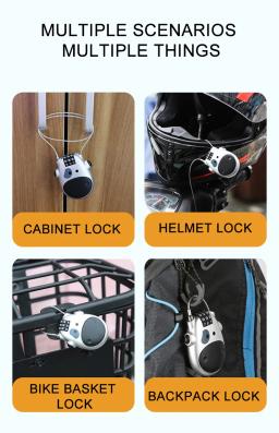 Bicicleta e motocicleta aço fio corda vaca Lock, retrátil capacete Lock, Combination Lock, acessório de bicicleta, durável, nova moda - Image 5