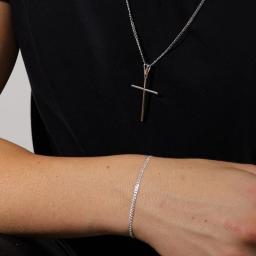 3 peças Joias Conjunto de Corrente Grumet Colar e Pulseira com pingente cruz palito Moda Masculina Banhadas a Prata Aço Inox 316 - Image 4