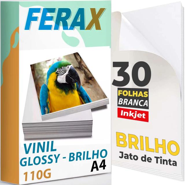 Vinil Adesivo Branco Brilho Ferax para Impressora Jato de Tinta - Folhas A4 Ideal para Resina