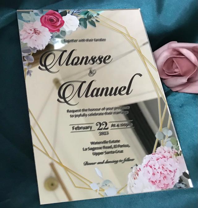 Convite de Casamento Luxuoso em Acrílico e Espelho - Personalizado para Casamentos e Quinceaneras - Conjunto com 10 peças