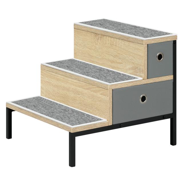 Escada de Escalada para Animais de Estimação Idosos com 3 Passos e 2 Caixas de Armazenamento para Conforto em Cama e Sofá