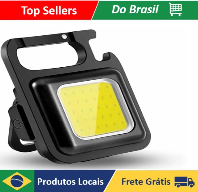 Lanterna Portátil Recarregável USB com LED, 3 Modos de Luz, Chaveiro e Abridor de Garrafas para Emergências