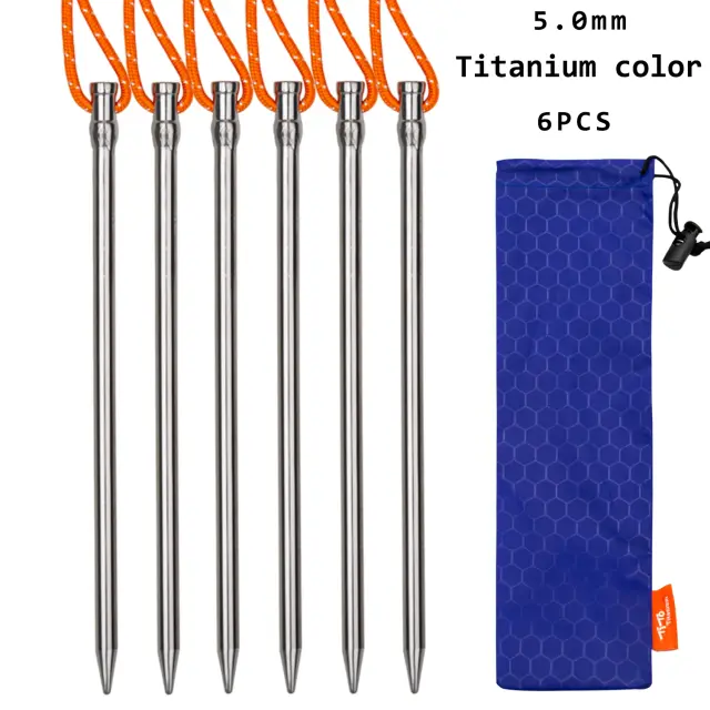 Tenda Pegs de Titânio para Acampamento - Conjunto com 6 Estacas Leves e Anti-dobra