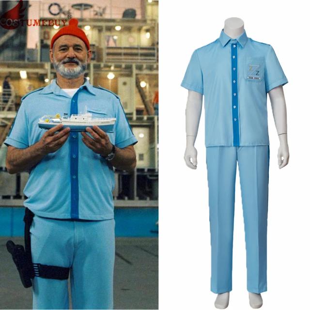 Traje Cosplay do Capitão Steve Zissou para Homens - Camisa da Vida Aquática, Uniforme da Equipe e Fantasia de Halloween Azul