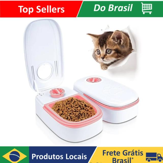 Alimentador Duplo com Temporizador para Ração e Água 2 em 1 para Cachorros e Gatos