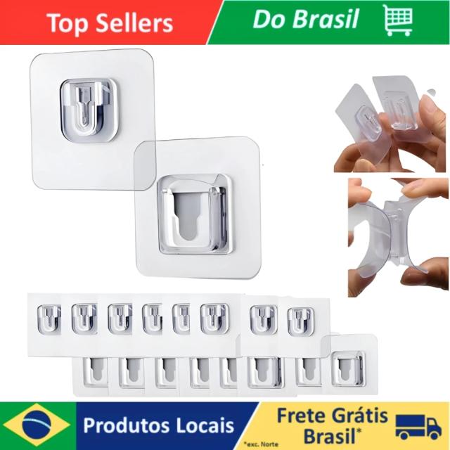 Gancho Adesivo Dupla Face Transparente - 20 Peças Sem Pregos ou Furos para Banheiro, Quarto, Cozinha e Sala Multiuso