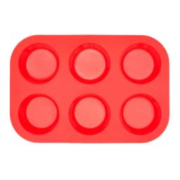 Forma De Silicone Para Cupcakes, Petit Gateau e Bolinhos 6 Cavidades Desenforma Fácil Molde silicone em forma redonda vermelho - Image 4