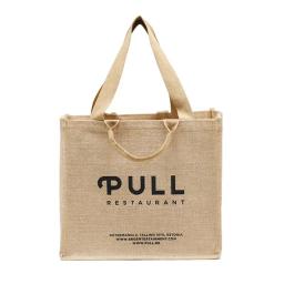 Reutilizável Natural Juta Hessian Serapilheira, Mercearia Beach Bag, alça dupla, seu logotipo para viagem toalha casamento, atacado, 100pcs por lote - Image 2