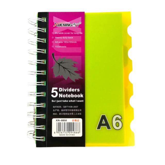 Caderno Colorido de Anotações com 5 Divisórias e 110 Folhas para Organização Criativa