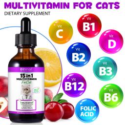 Multivitamínico 15 em 1 para Gatos Ajuda com o Sistema Imunológico, Pele e Pelagem, Saúde do Coração, Ossos e Articulações Suplemento Alimentar 100% Natural 60ml - Image 2
