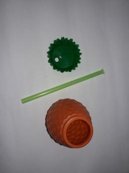 Kit 20 Copos Com Canudo Reutilizável Lembrancinha Festa Tema Tropical Moana Frutas 10 Abacaxi Laranja + 10 Coco Verde 300 ml - Image 5