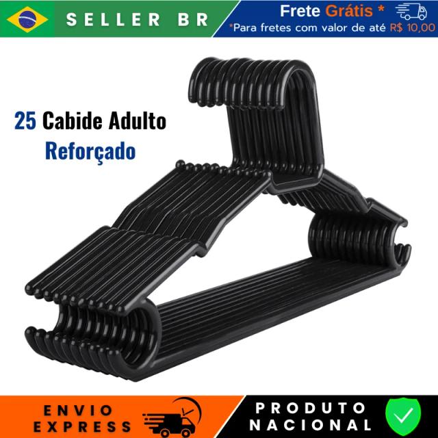 Kit de 25 Cabides Premium Reforçados de Acrílico Preto para Organizar Camisetas, Calças, Vestidos e Casacos