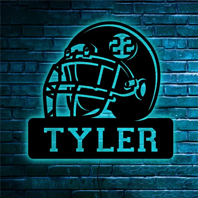 Luminária LED Neon Personalizada de Capacete de Rugby com Nome e Número para Decoração Colorida do Quarto