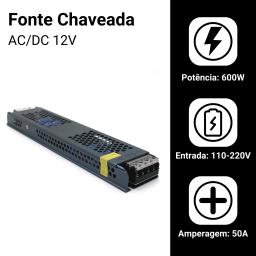 Fonte Chaveada 12v 50a 600w P/ Cftv Fita Led Som Capa Cinza - Image 4