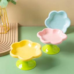 Bacia cerâmica ergonómica para o cão e o gato, com proteção do pescoço, projeto floral, talheres fáceis de limpar, duráveis para o alimento/água, bonito - Image 4