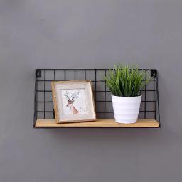 Nicho decorativo aramado Prateleira flutuante de parede metal e madeira ideal para pendurar vasos porta-retratos decoração casa - Image 1