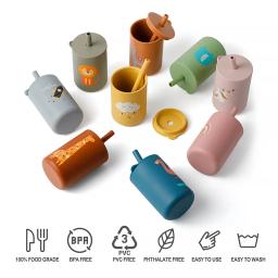 Bpa copo de silicone livre com palha para alimentação do bebê, estilo cartoon, grau alimentício, garrafa de água, talheres, bpa livre - Image 5