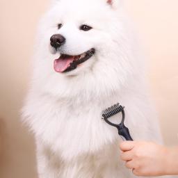 Dupla face Pet Grooming escova, derramamento e dematting Undercoat Rake pente para cães e gatos, 1PC - Image 2