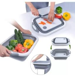 Tábua +Escorredor Bacia Cesta Retrátil Silicone Multifuncional Cozinha 3 em 1 - Image 3