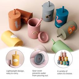 Bpa copo de silicone livre com palha para alimentação do bebê, estilo cartoon, grau alimentício, garrafa de água, talheres, bpa livre - Image 4