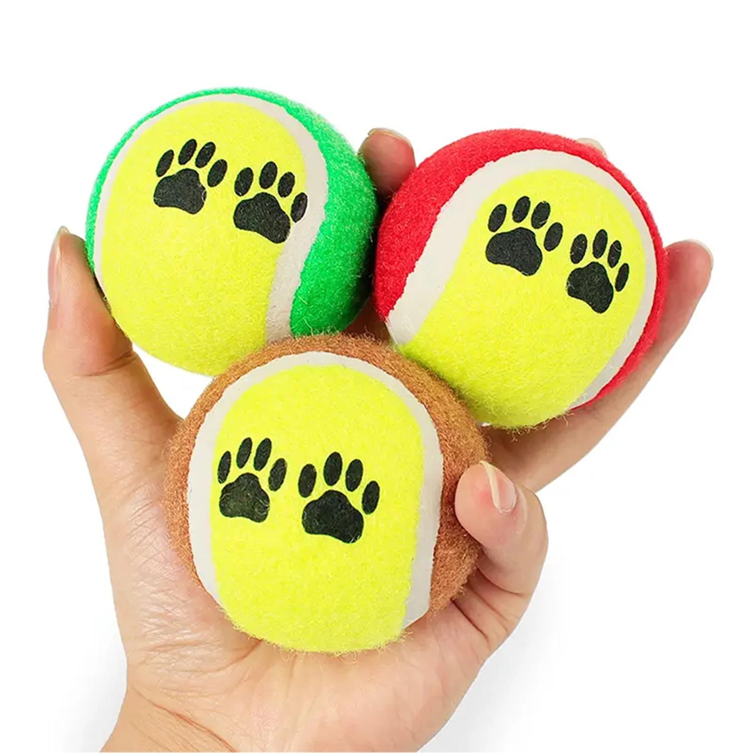 Conjunto com 3 bolinhas de brincar cães e gatos Brinquedos interativos divertidos para pet Bolinha de tenis colorida - Image 1