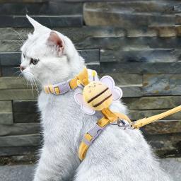 Conjunto de coleira e arnês de gato ajustável, abelha dos desenhos animados dupla camada, arnês para cães pequenos e médios, caminhada ao ar livre - Image 1
