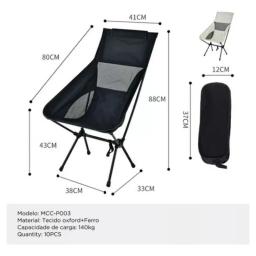 Cadeira Dobrável Portátil Para Camping Pano Oxford Com Saco Para Armazenamento E Acampamento Nas Cores Preto ou Azul - Image 4