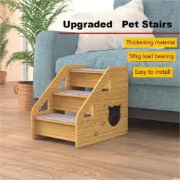 Escadas de madeira com rampa de segurança, escada de 3 degraus para cães e gatos, escada para camas altas e sofá, cães pequenos e velhos - Image 2