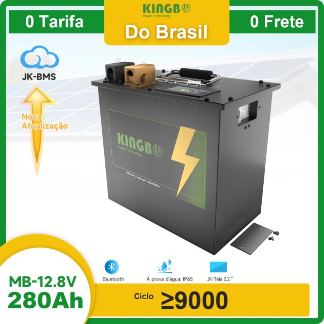 Kingbo Power Bateria LiFePO4 12.8V 280Ah com JK BMS e Bluetooth para Energia Solar