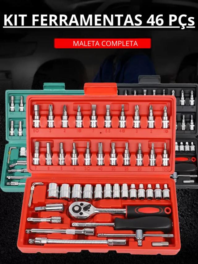 Conjunto de Ferramentas SKYTUR com 46 Peças: Maleta Completa com Soquetes e Chaves Hexagonais - Envio Imediato