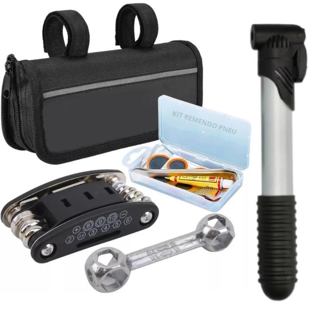 Kit Completo de Ferramentas para Bicicleta com Chaves, Bomba de Ar e Remendo de Pneu