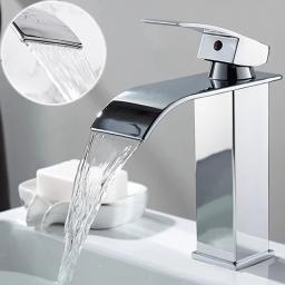 Lavatório de cachoeira de aço inoxidável, torneira alta e baixa, preto, quente e frio, banheiro, banheiro, casa - Image 1