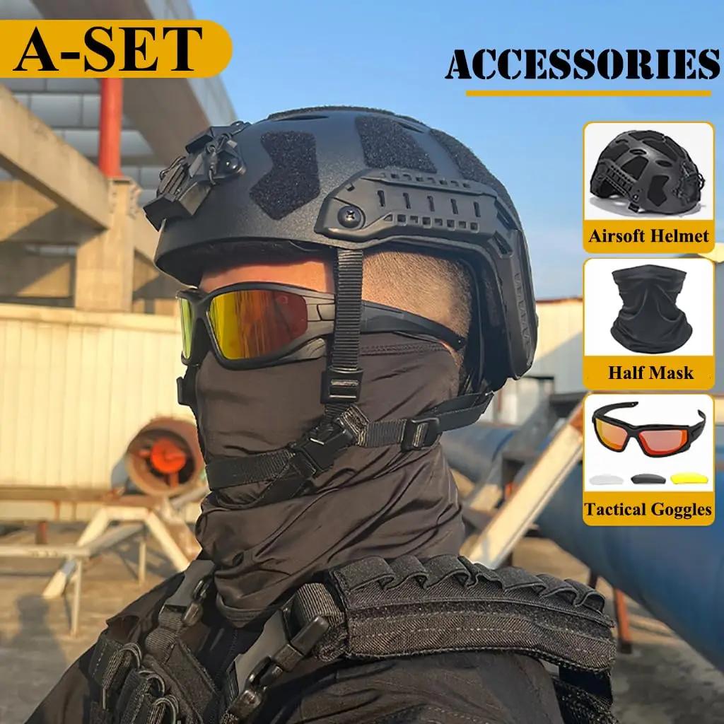 Conjunto de capacete tático FAST Capacete ajustável de paintball airsoft com máscara de auscultador óculos bolsa de bateria modelo L4G24 NVG para jogo de cosplay de caça desportiva ao ar livre - Image 1