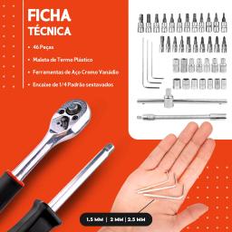 Jogo De Soquete 46 Peças 1/4'' Aço Crv Com Catraca Completo - Image 5