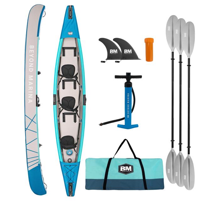 Caiaque Inflável Duplo ALÉM-MARINA de Alta Pressão para Pesca - 422 cm, Ideal para 2 Pessoas