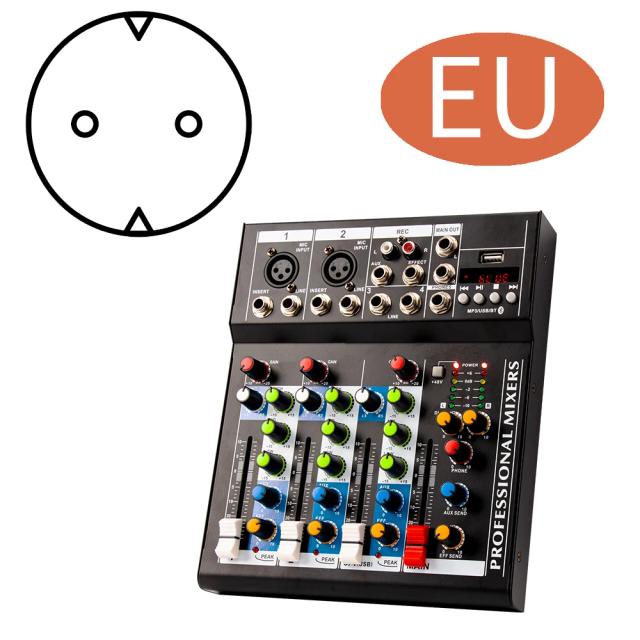 Mesa de Som Profissional com 4 Canais, Mixer Bluetooth e Reverb para DJs - Interface de Áudio USB com Microfone