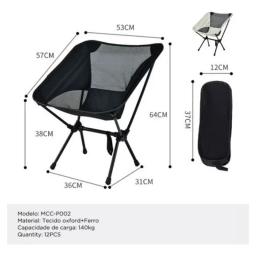 Cadeira Para Camping Compacta Com Saco Para Armazenar Dobrável Portátil Apropriado Para Acampamento Nas Cores Preto ou Azul - Image 3