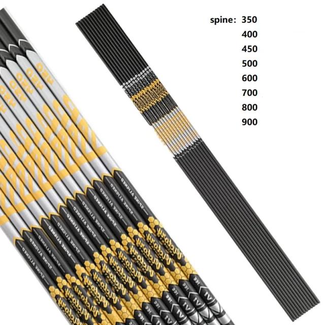 12pçs coluna v1 350 400 450 500 600 700 800 900 eixo de seta de carbono puro id 4.2mm para caça e tiro com arco ao ar livre
