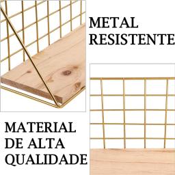 Nicho decorativo aramado Prateleira flutuante de parede metal e madeira ideal para pendurar vasos porta-retratos decoração casa - Image 2