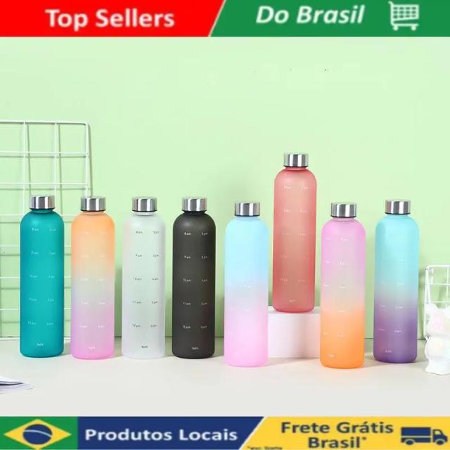 Garrafa de Água Fosca de 1000 ml com Copo de Plástico e Tampa, Ideal para Meninas com Marcador de Tempo para Chá e Cozinha