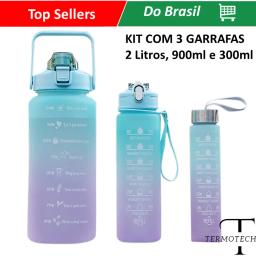 KIT 3 GARRAFAS 2Litros 900ml 300ml Squeeze Fases Motivadoras Adesivos 2D 3D - Image 1