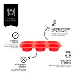 Forma De Silicone Para Cupcakes, Petit Gateau e Bolinhos 6 Cavidades Desenforma Fácil Molde silicone em forma redonda vermelho - Image 6