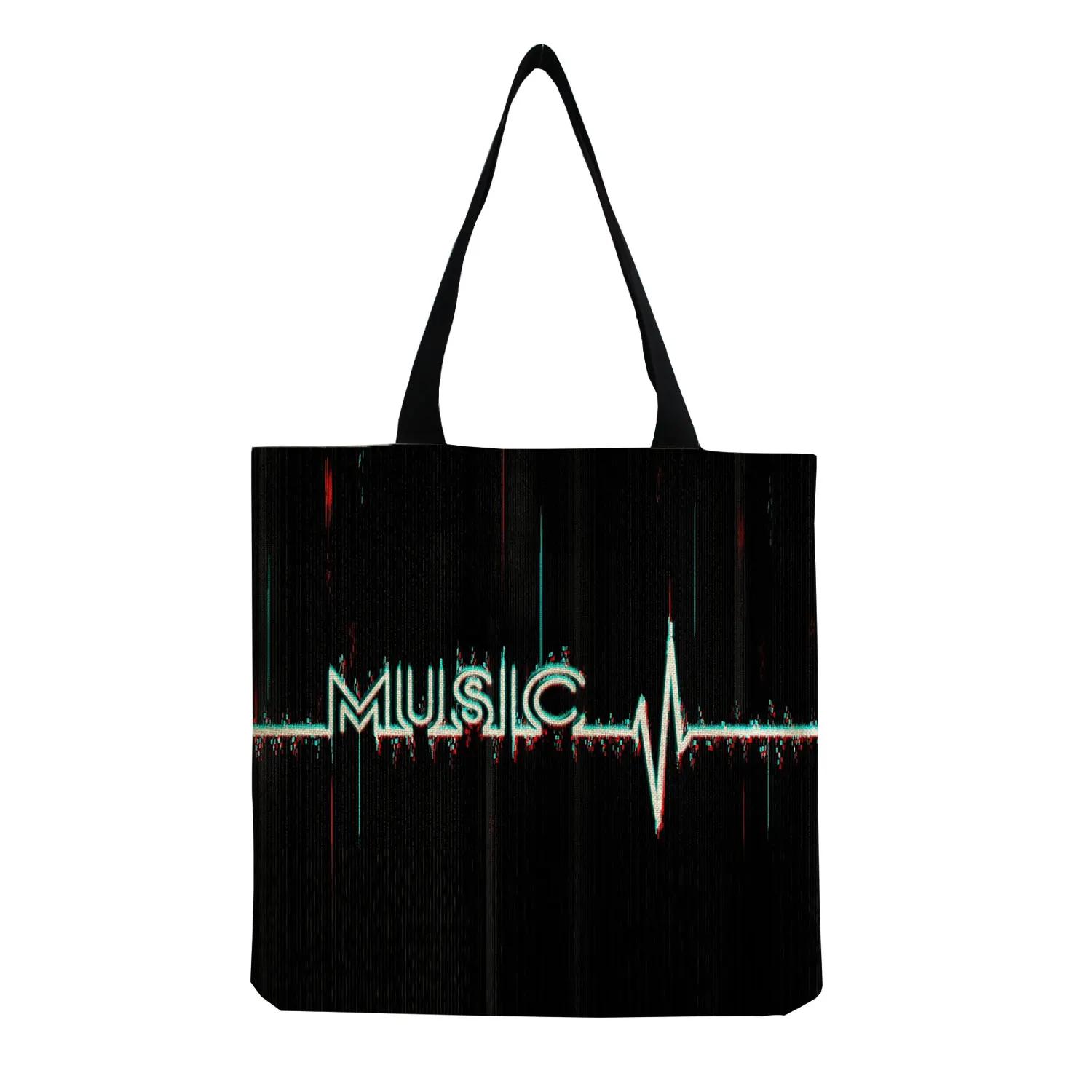Novo no piano música símbolo impresso bolsa feminina dobrável portátil casual sacos de ombro de compras eco reutilizável viagem tote - Image 1